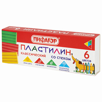 Пластилин 6цв 90г ПИФАГОР Веселая такса, со стеклом