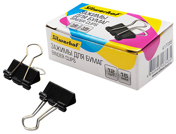 Зажим для бумаг 15мм черный, комплект 12шт SILWERHOF