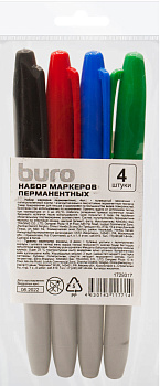 Набор маркеров перманентных BURO Base 2,5мм, 4шт (черный, красный, синий, зеленый)