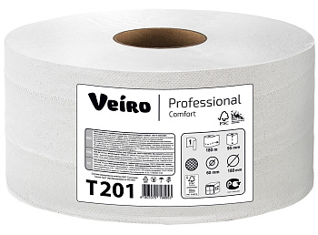Туалетная бумага для диспенсера 1-слойная, 200м VEIRO PROFESSIONAL Comfort (Система Т2), облаг. мукул T201