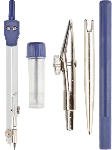 3_Готовальня PROF-PRESS 5 предмета циркуль, рейсфедерная вставка, держатель для рейсфедерной вставки, игольная вставка, грифель