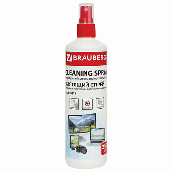 Чистящая жидкость-спрей для экранов всех типов и оптики, BRAUBERG, 250мл