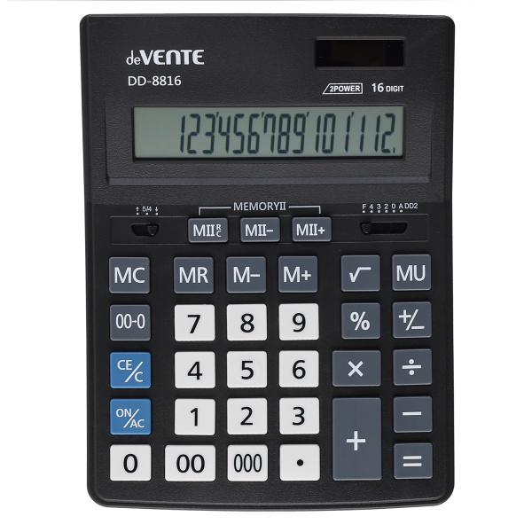 Калькулятор 16 разрядов deVENTE DD-8816, 155_205мм, двойное питание