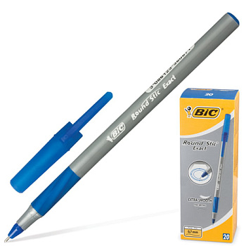 Ручка шариковая с резиновым упором 0,8мм BIC Round Stic Exact СИНЯЯ, серый корпус
