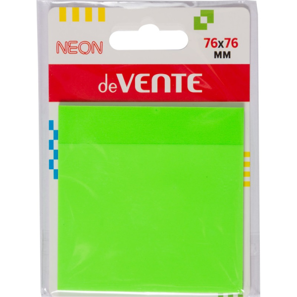 Блок самоклеящийся (пластиковые стикеры) 76_76мм, 50л салатовые deVENTE, неон