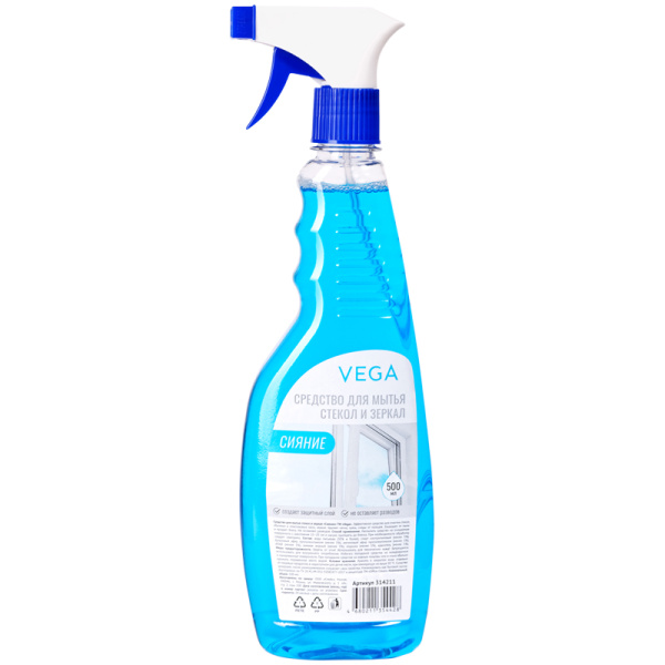Средство для очистки стекол 500мл VEGA Сияние, с распылителем