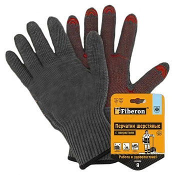 Перчатки зимние (70% шерсть, 30% акрил), ПВХ (точка), 9 размер, 10 класс, серые