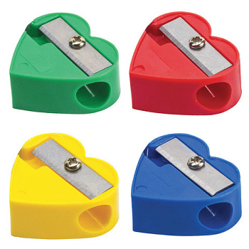 Точилка без контейнера, 1 отверстие, пластиковая ПИФАГОР Сердечко, ассорти