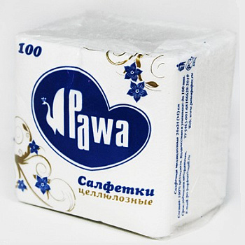 Салфетки бумажные 24*24см 100шт PAWA, белые