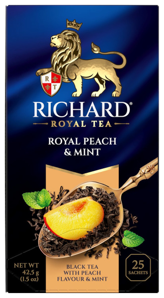 Чай пакетированный RICHARD Royal Peach & Mint, черный с персиком и мятой, 25п_2г