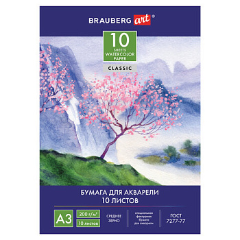 Папка для акварели А3 10л BRAUBERG