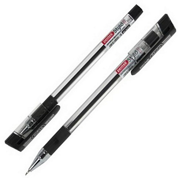 Ручка шариковая с резиновым упором 0,7мм PENTEK Stylo ЧЕРНАЯ, прозрачный корпус
