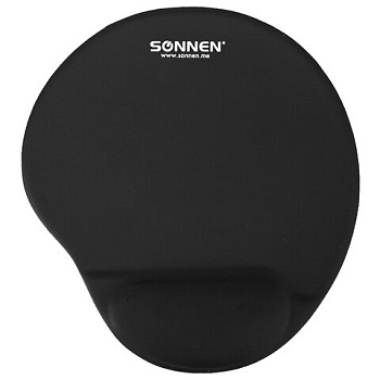 Коврик для мыши SONNEN, полиуретан+лайкра 250*220*20мм, черный, с подушкой под запястье