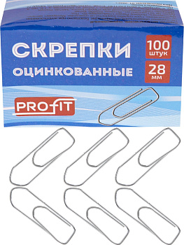 Скрепки 28мм оцинкованные прямоугольные 100шт PROFIT