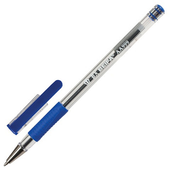 Ручка шариковая масляная, с резиновым упором 0,5мм BEIFA  AA999-BL СИНЯЯ, прозрачный корпус