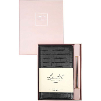 НАБОР ПОДАРОЧНЫЙ Ежедневник недатированный А5 + шариковая ручка, deVENTE Barbara, под кожу, черный 136л
