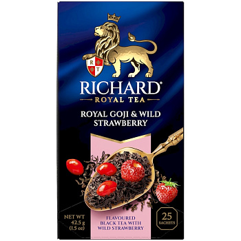 Чай пакетированный RICHARD Royal Goji & Wild Strawberry, черный с земляникой и ягодами годжи, 25п*1,7г