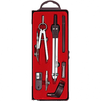 Готовальня deVENTE 7 предметов: циркуль, кронциркуль с рейсфедером, держатель+рейсф. вставка, точилка, грифель, держатель для карандаша