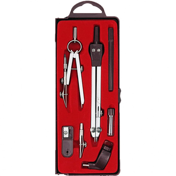 Готовальня deVENTE 7 предметов циркуль+кронциркуль с рейсфедером, рейсфедер+держ, грифель