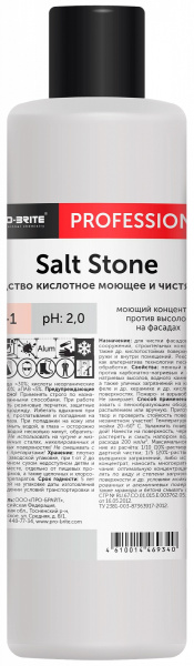 Средство загрязнений фасадов 1л PRO-BRITE SALT STONE, сильнокислотный пенный концентрат
