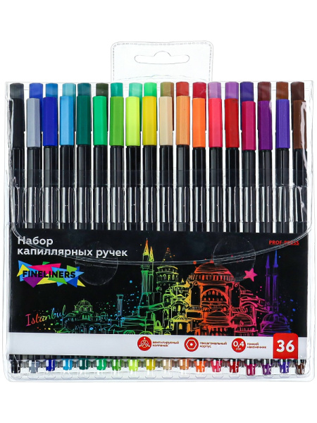 5_Набор капиллярных ручек (линеров) PROF-PRESS Istanbul 36шт, ассорти