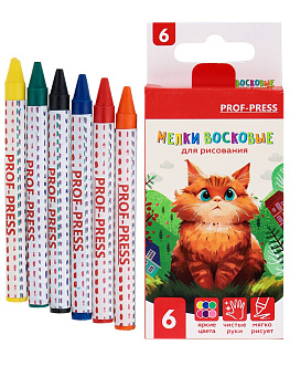 Мелки восковые 6цв PROF-PRESS Пушистый котенок