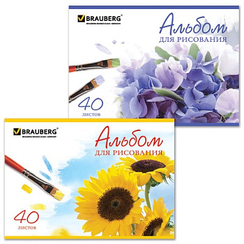 Альбом для рисования А4 40л, скоба BRAUBERG Цветы