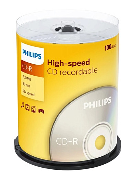 Диск CD-R Philips 700MB 52x Cake Box 100шт