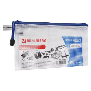 Папка на молнии 255*130мм BRAUBERG Segment, ПВХ 0,2мм, сетка, прозрачная, ассорти