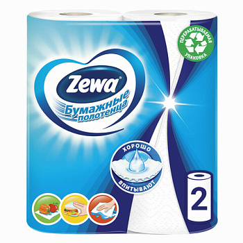 Полотенца бумажные ZEWA 2-х слойные, спайка 2шт (2*15м), белые