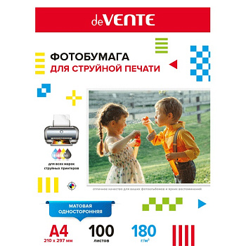 Фотобумага односторонняя А4 180г/м2 матовая 100л deVENTE