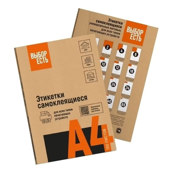 3_Самоклеящиеся этикетки белые А4 1шт на листе 210_297мм 100л ВЫБОР ЕСТЬ