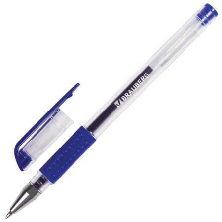 Ручка гелевая с резиновым упором 0,5мм с резиновым упором Brauberg Number One синяя
