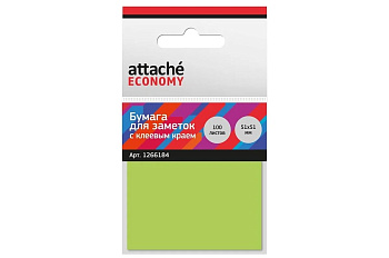 Блок самоклеящийся (стикеры) 51*51мм, 100л, неоновый, зеленый Attache Economy