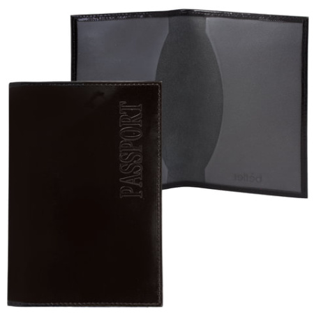 Обложка для паспорта Befler Classic натур. кожа, тиснение Passport (большие буквы) черная глянцевая