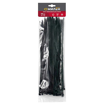 Хомуты (стяжки) нейлоновые, 3,6*250мм черные, 100шт МИЛЕН