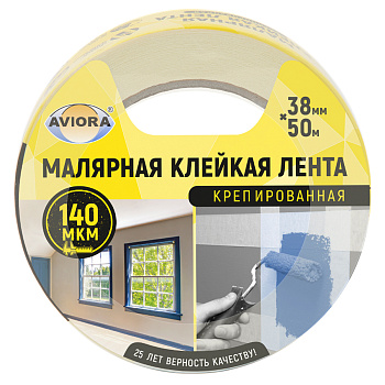Скотч малярный на бумажной основе 38мм*50м Aviora