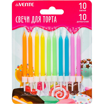 Свечи для торта с подставками, 6,5см, 10шт deVENTE Neon Set, неон ассорти