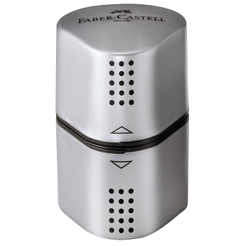 Точилка с контейнером, 3 отверстия, 2 контейнера Faber-Castell Trio Grip 2001, серебристая