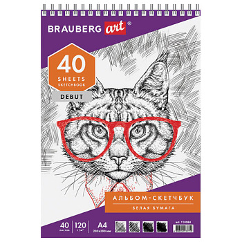 Скетчбук А4 40л BRAUBERG Art Debut, жёсткая подложка