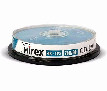 Диск CD-RW MIREX 700Mb 4-12x Cake Box 10шт