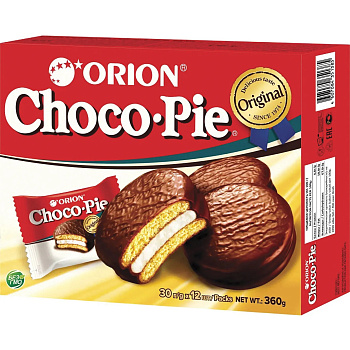 Печенье бисквитное в шоколадной глазури ORION Choco Pie, 360г