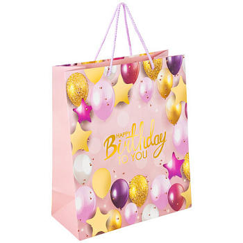 Пакет подарочный ламинированный 26*13*32см ЗОЛОТАЯ СКАЗКА Happy Birthday