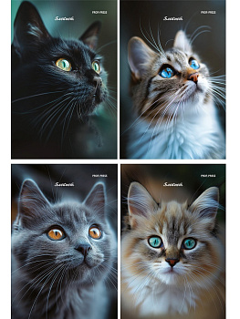 Блокнот А6 24л клетка, скоба PROF-PRESS Портретные фото котов, ассорти