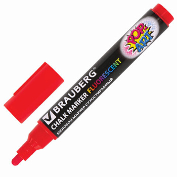 Маркер меловой 5мм BRAUBERG Pop-Art, стираемый, для гладких поверхностей, красный