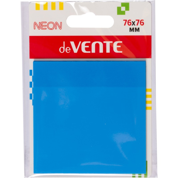 Блок самоклеящийся (пластиковые стикеры) 76_76мм, 50л голубые deVENTE, неон