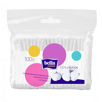 Палочки ватные 100шт Bella, полиэтиленовый пакет