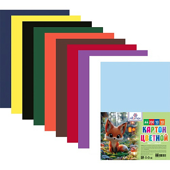 Картон цветной А4 10л 10цв. немелованный ATTOMEX