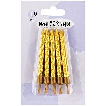 Свечи для торта с подставками, 5,8см, 10шт MESHU Мини, золотые