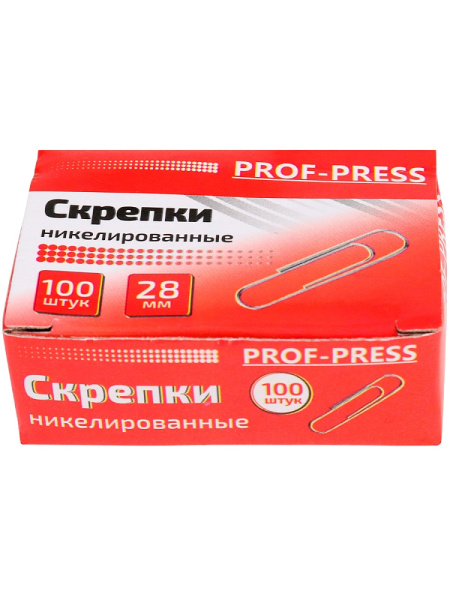2_Скрепки 28мм никелированные 100шт PROF-PRESS